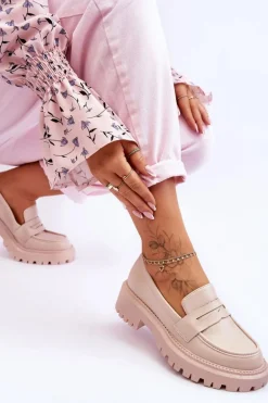 Skórzane Wsuwane Mokasyny Na Platformie Beżowe Riverside