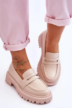 Skórzane Wsuwane Mokasyny Na Platformie Beżowe Riverside