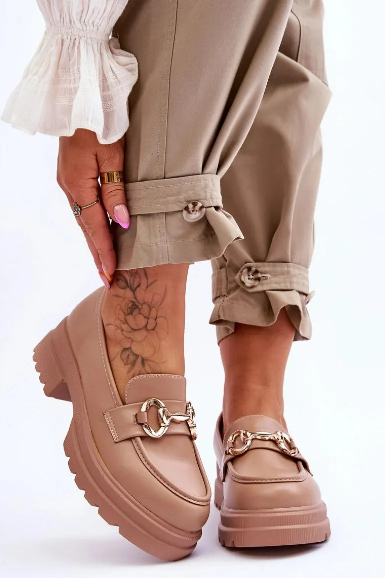 Skórzane Wsuwane Mokasyny Damskie Beżowe Albie