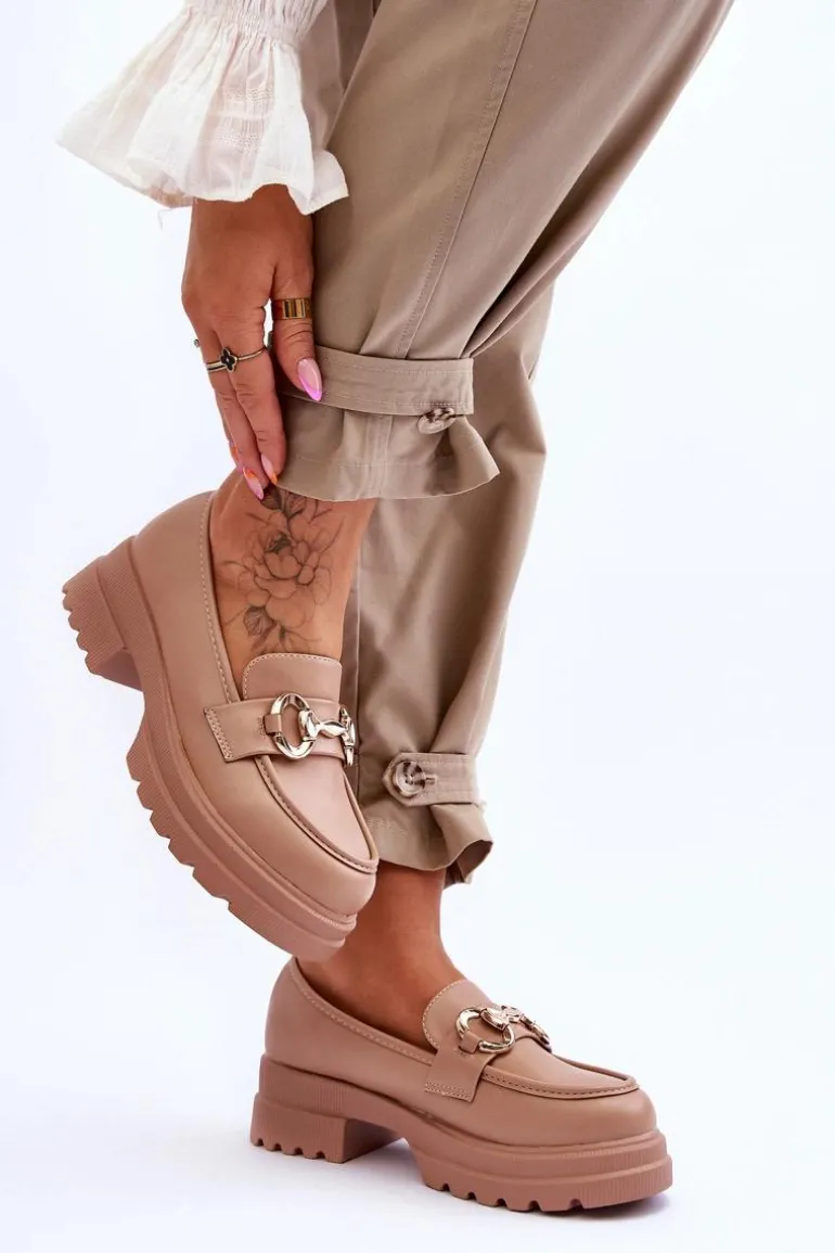 Skórzane Wsuwane Mokasyny Damskie Beżowe Albie