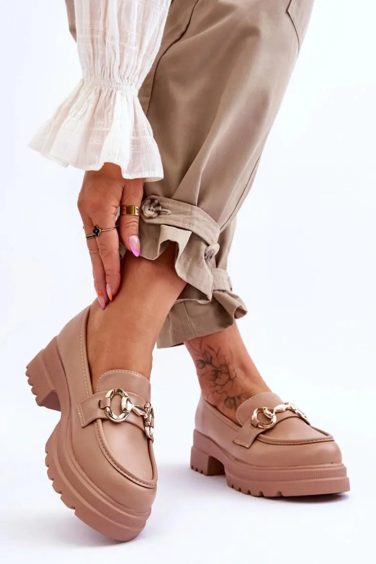 Skórzane Wsuwane Mokasyny Damskie Beżowe Albie