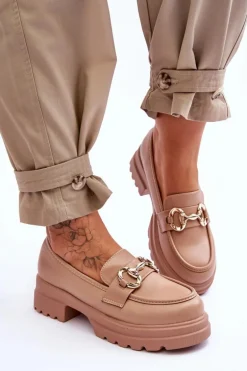 Skórzane Wsuwane Mokasyny Damskie Beżowe Albie