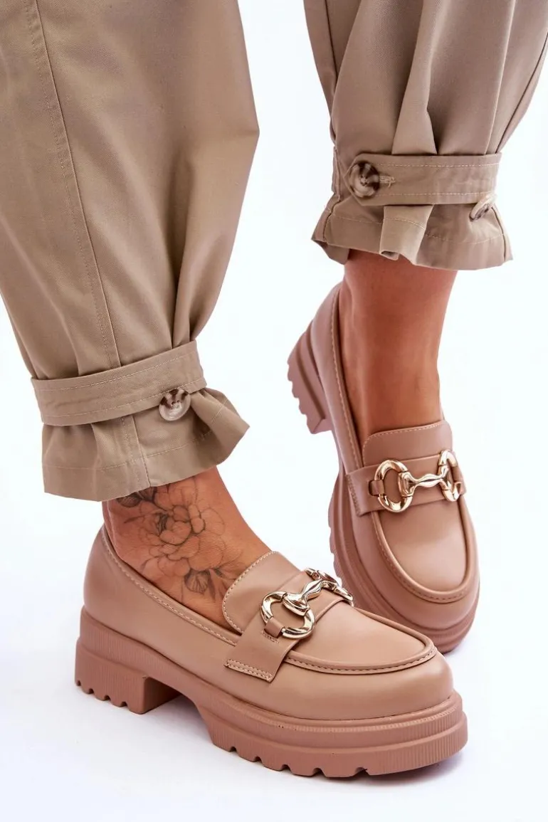 Skórzane Wsuwane Mokasyny Damskie Beżowe Albie