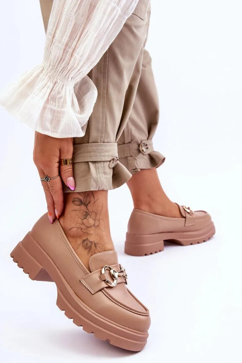 Skórzane Wsuwane Mokasyny Damskie Beżowe Albie