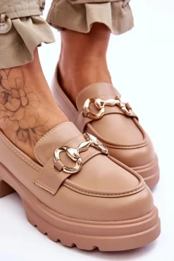 Skórzane Wsuwane Mokasyny Damskie Beżowe Albie