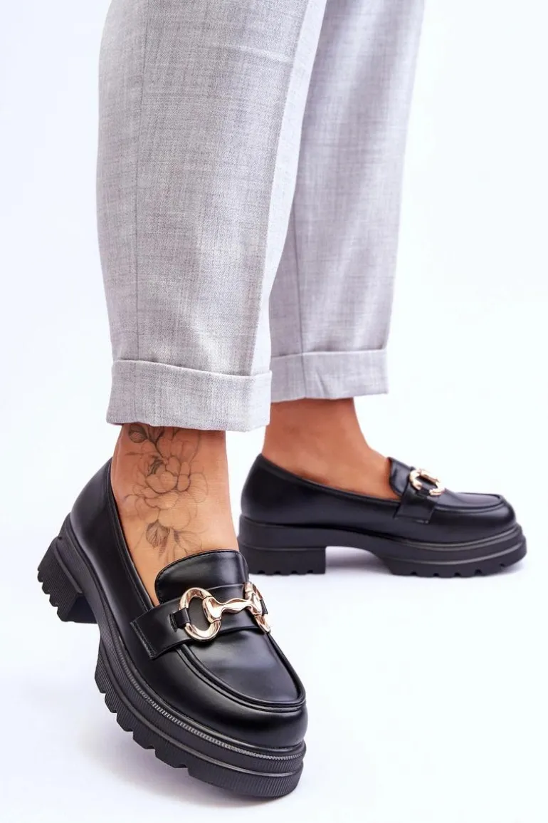 Skórzane Wsuwane Mokasyny Damskie Czarne Albie