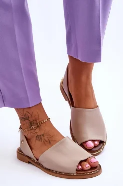 Skórzane Wsuwane Sandały Beżowe Alivia