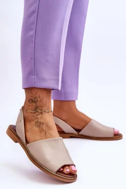 Skórzane Wsuwane Sandały Beżowe Alivia