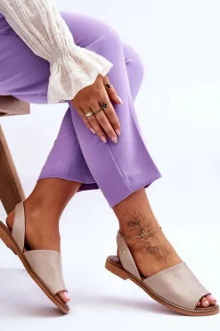 Skórzane Wsuwane Sandały Beżowe Alivia