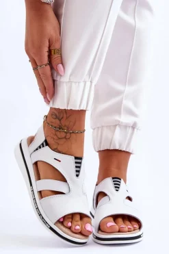 Skórzane Wsuwane Sandały Białe Regio