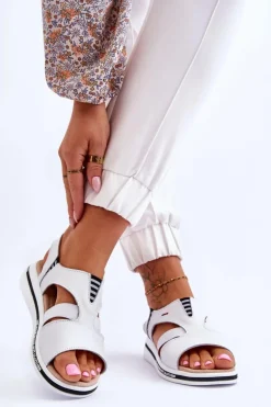 Skórzane Wsuwane Sandały Białe Regio