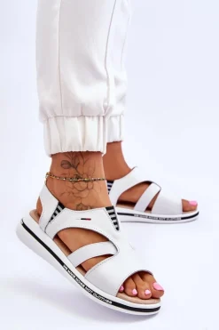 Skórzane Wsuwane Sandały Białe Regio
