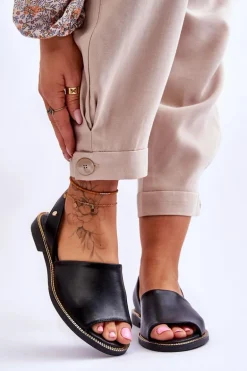 Skórzane Wsuwane Sandały Czarne Lemar Alivia