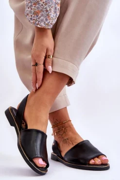 Skórzane Wsuwane Sandały Czarne Lemar Alivia