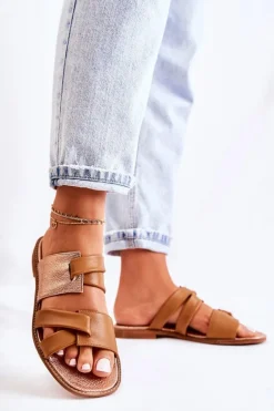 Skórzane Wygodne Klapki Damskie Maciejka 05549-29 Brązowe