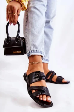 Skórzane Wygodne Klapki Damskie Maciejka 05549-01 Czarne