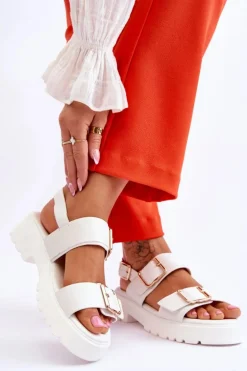 Skórzane Wygodne Sandały Białe Alayah