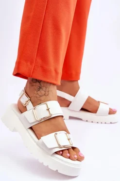 Skórzane Wygodne Sandały Białe Alayah