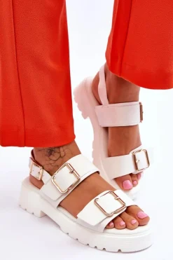 Skórzane Wygodne Sandały Białe Alayah