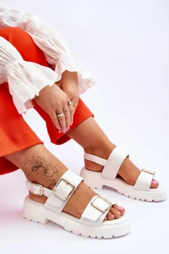 Skórzane Wygodne Sandały Białe Alayah