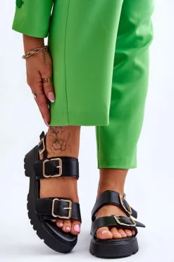 Skórzane Wygodne Sandały Czarne Alayah