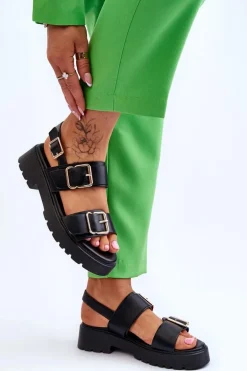 Skórzane Wygodne Sandały Czarne Alayah