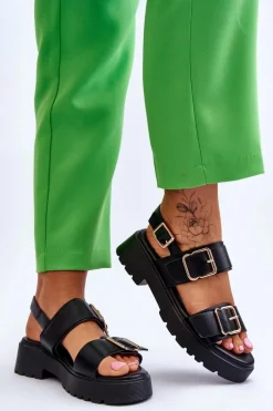 Skórzane Wygodne Sandały Czarne Alayah