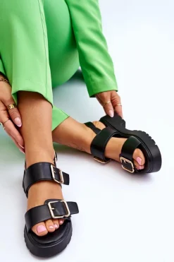 Skórzane Wygodne Sandały Czarne Alayah