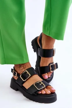 Skórzane Wygodne Sandały Czarne Alayah