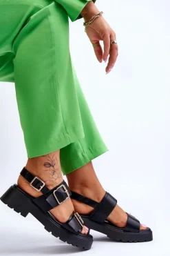 Skórzane Wygodne Sandały Czarne Alayah