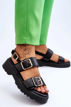 Skórzane Wygodne Sandały Czarne Alayah