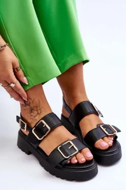 Skórzane Wygodne Sandały Czarne Alayah