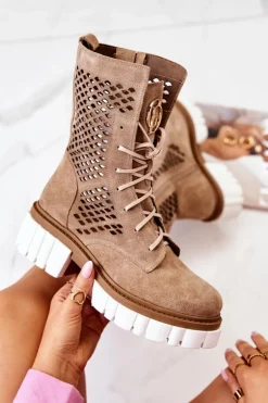Skórzane Wysokie Botki Workery Nicole Camel 2706