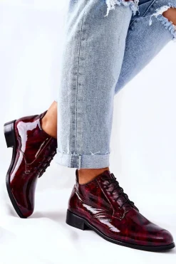 Skórzane Wysokie Półbuty Bordowo-Czarne Maniz