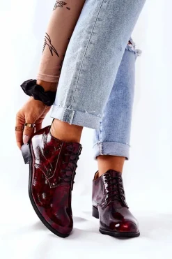 Skórzane Wysokie Półbuty Bordowo-Czarne Maniz