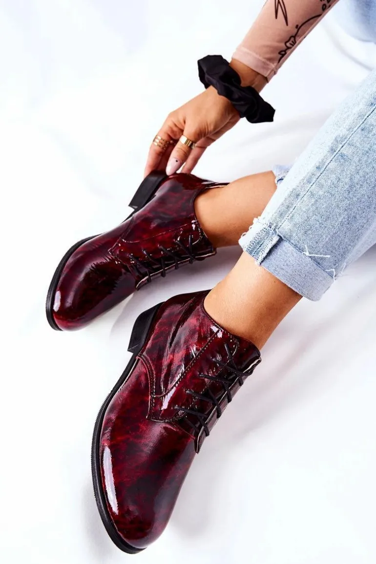 Skórzane Wysokie Półbuty Bordowo-Czarne Maniz