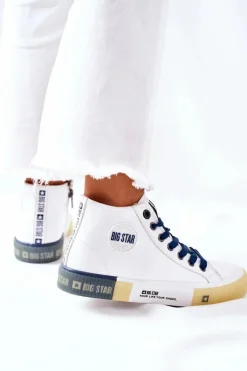 Skórzane Wysokie Trampki Big Star II274137 Białe