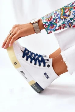 Skórzane Wysokie Trampki Big Star II274137 Białe