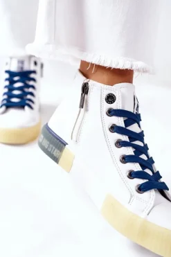 Skórzane Wysokie Trampki Big Star II274137 Białe