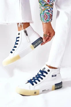 Skórzane Wysokie Trampki Big Star II274137 Białe