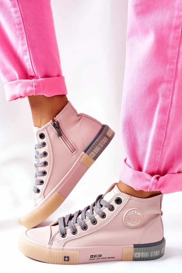 Skórzane Wysokie Trampki Big Star II274138 Różowe