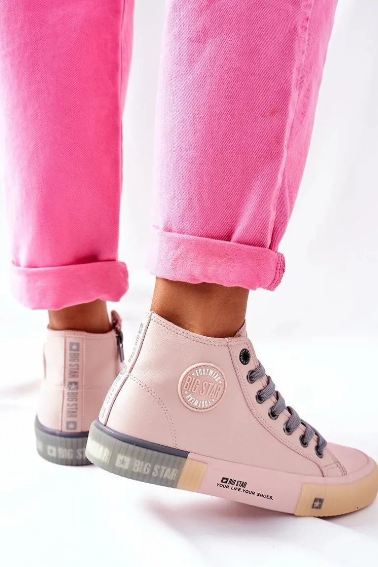 Skórzane Wysokie Trampki Big Star II274138 Różowe