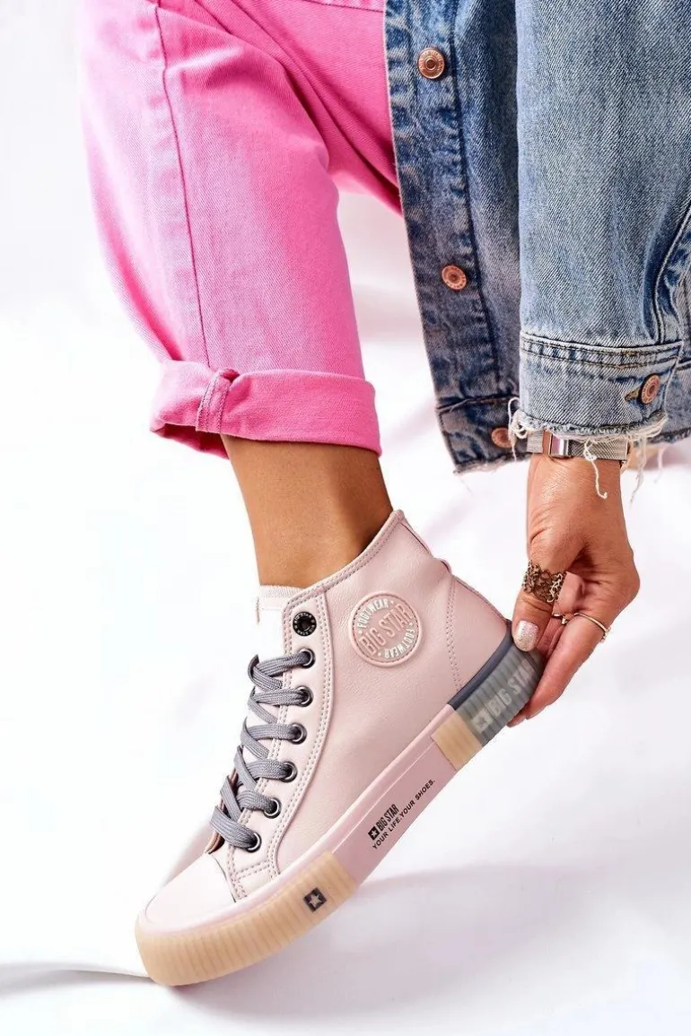 Skórzane Wysokie Trampki Big Star II274138 Różowe