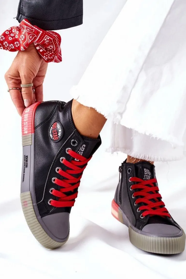 Skórzane Wysokie Trampki Big Star II274139 Czarne