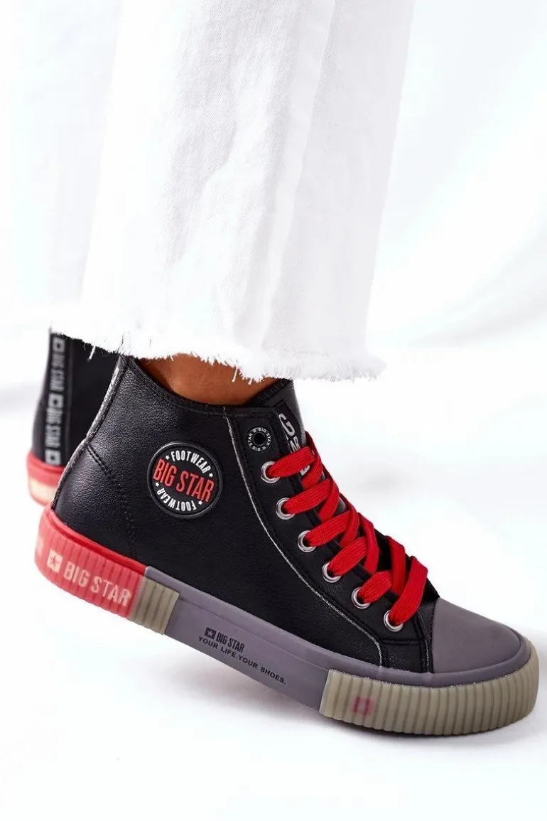 Skórzane Wysokie Trampki Big Star II274139 Czarne