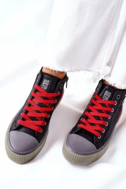 Skórzane Wysokie Trampki Big Star II274139 Czarne