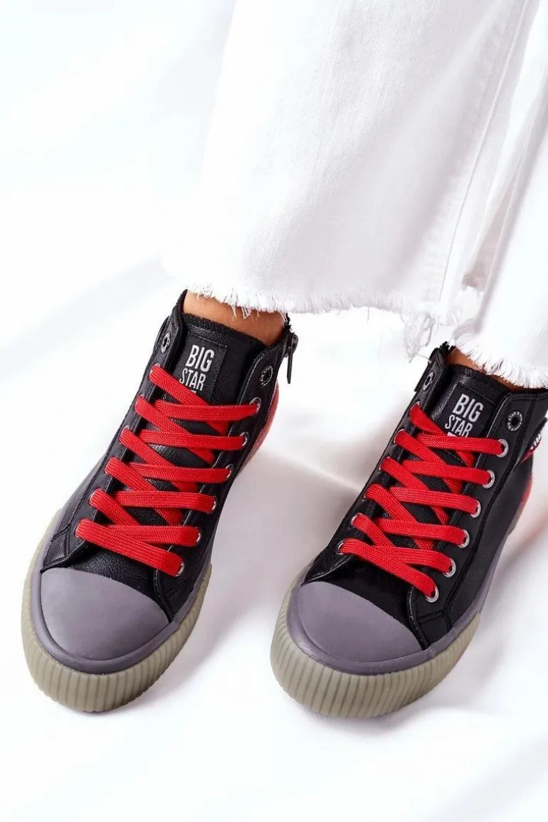 Skórzane Wysokie Trampki Big Star II274139 Czarne