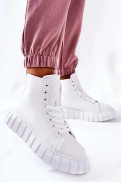 Skórzane Wysokie Trampki Na Platformie Białe Meniphise