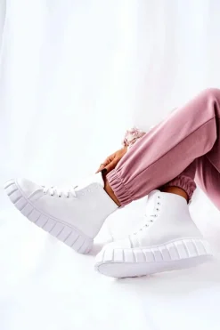 Skórzane Wysokie Trampki Na Platformie Białe Meniphise