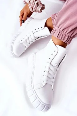 Skórzane Wysokie Trampki Na Platformie Białe Meniphise